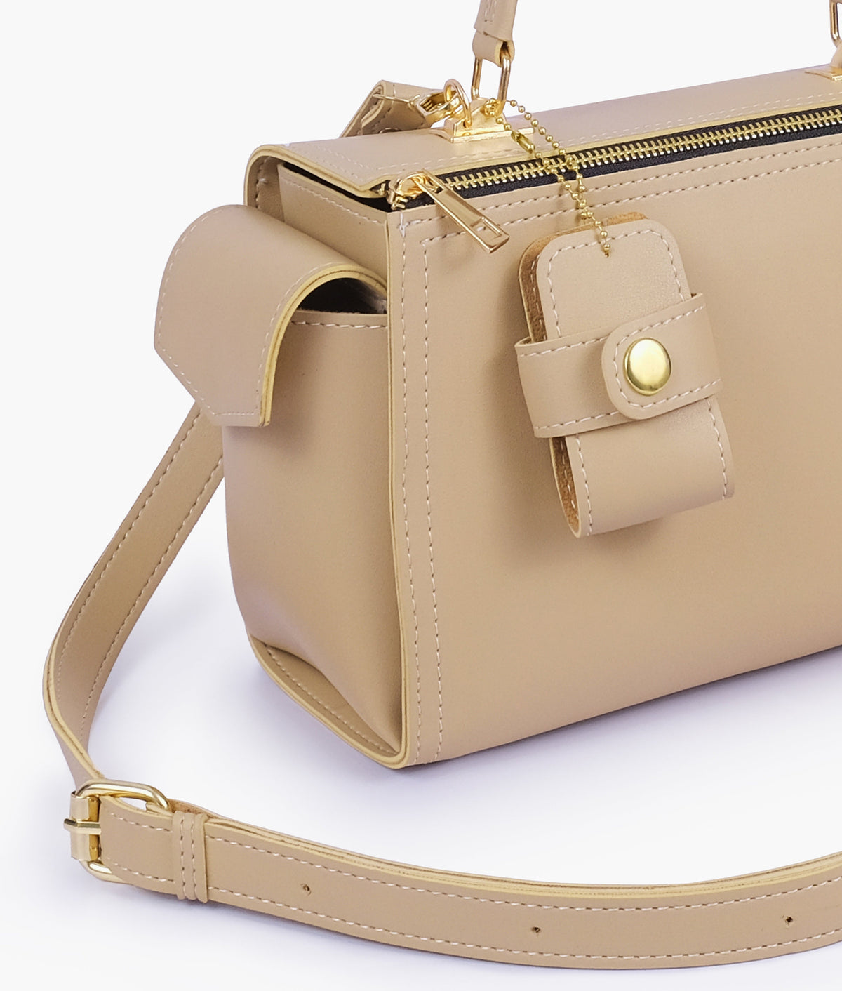 Beige Bowling Bag with Top Handle