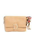 Beige Rexine Flap Handbag with Buckle Detail