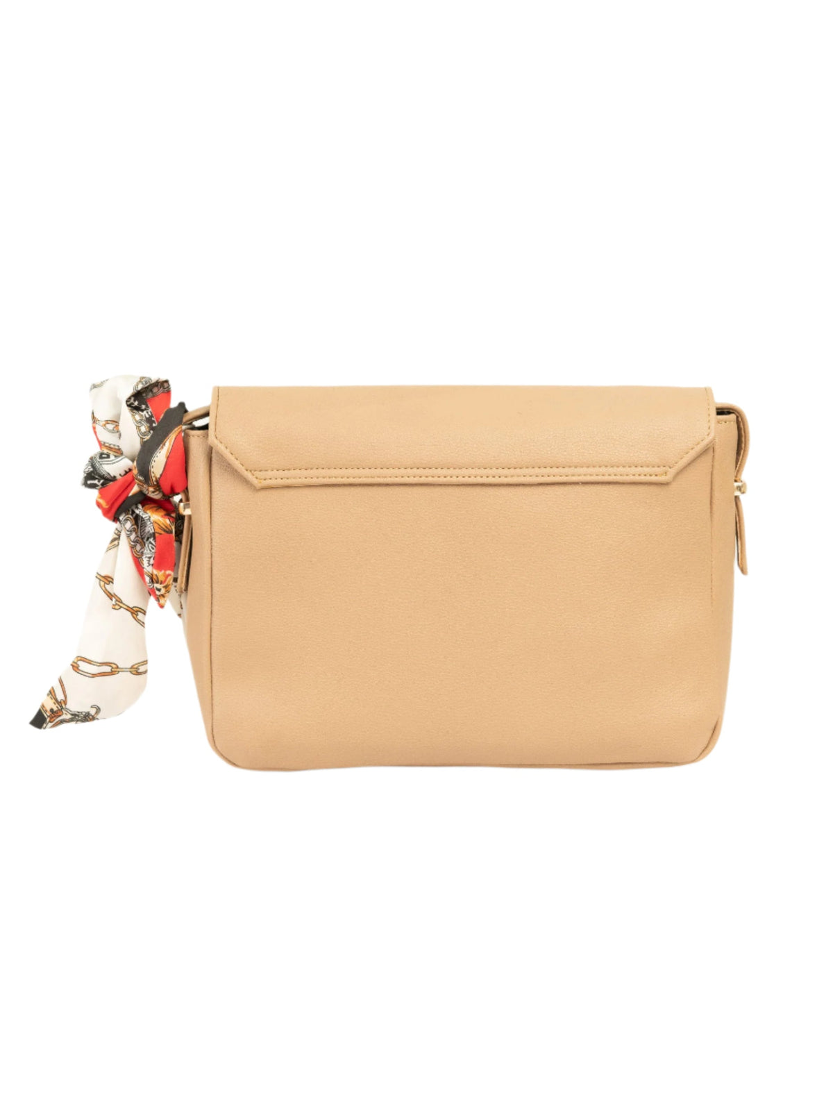 Beige Rexine Flap Handbag with Buckle Detail