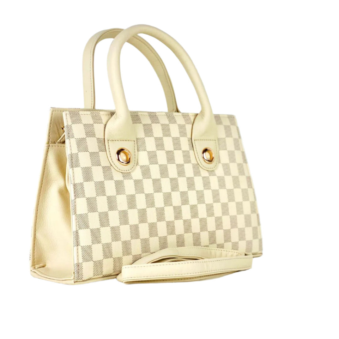 Beige Structured Handbag with Adjustable Strap