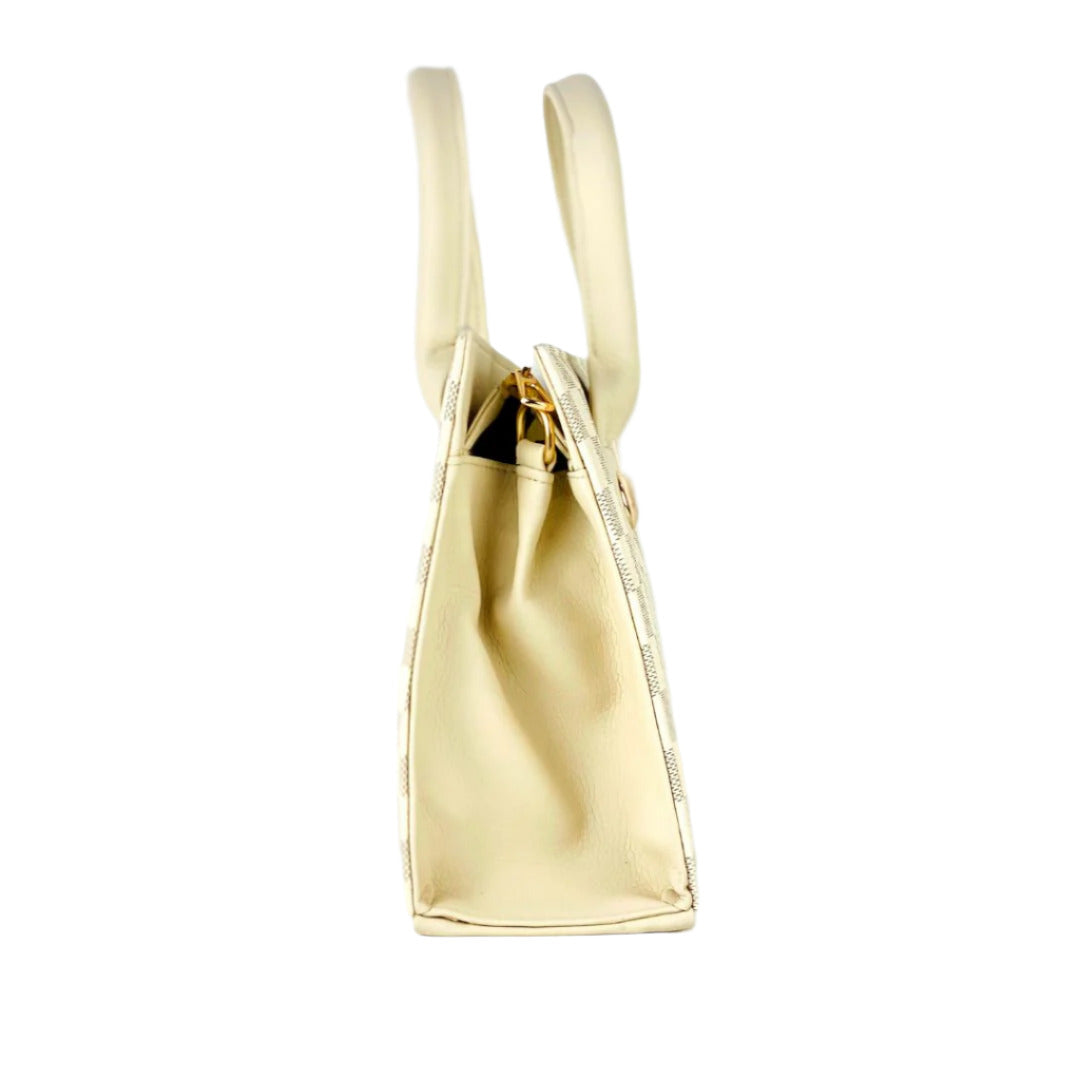 Beige Structured Handbag with Adjustable Strap