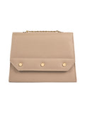 Beige Rexine Handbag with Metallic Chain Strap