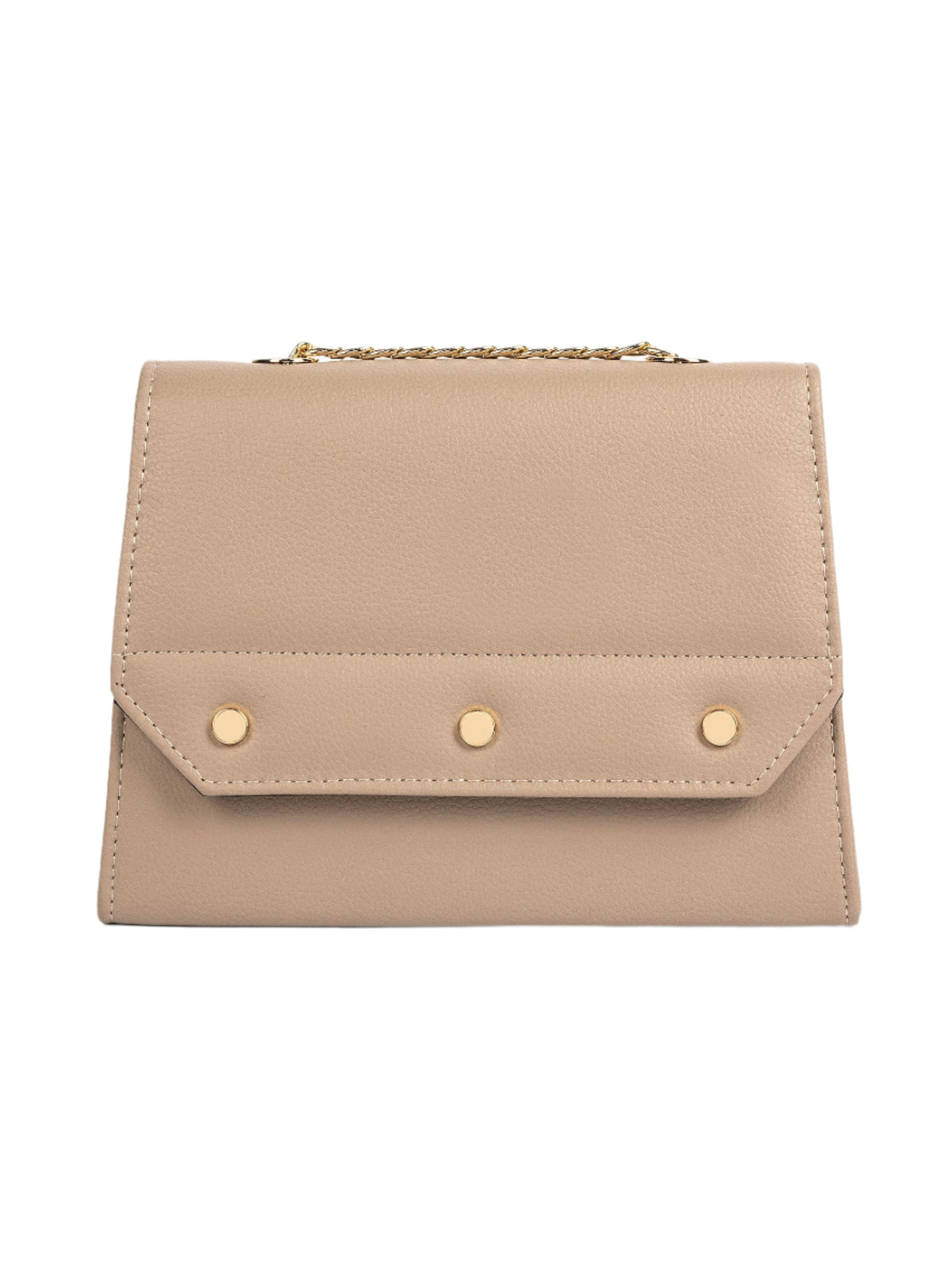 Beige Rexine Handbag with Metallic Chain Strap