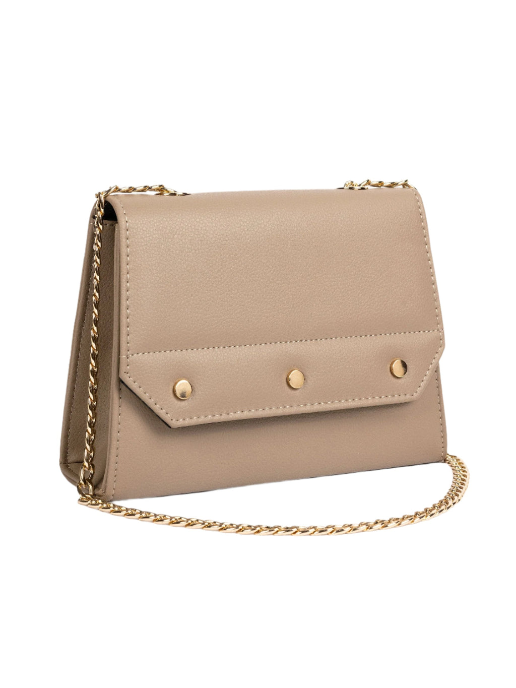 Beige Rexine Handbag with Metallic Chain Strap