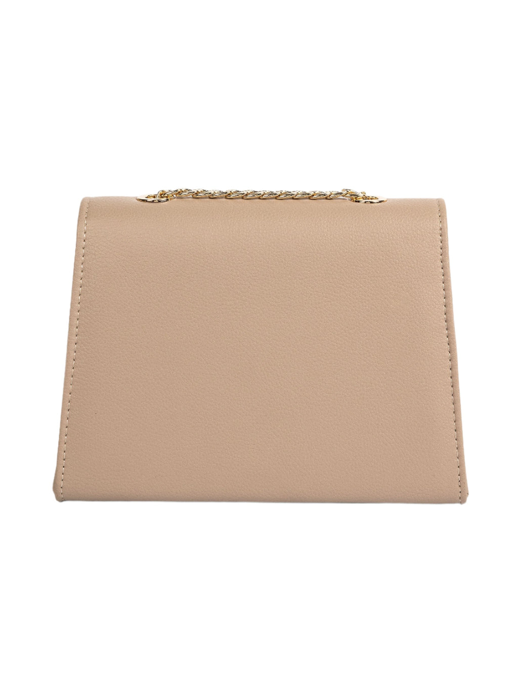Beige Rexine Handbag with Metallic Chain Strap