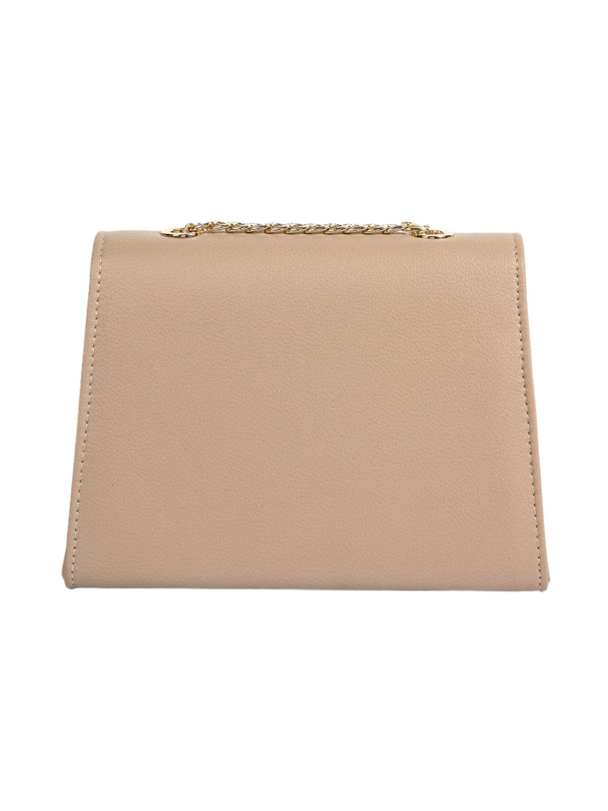Beige Rexine Handbag with Metallic Chain Strap