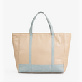 Beige Tote Bag with Light Blue Accents