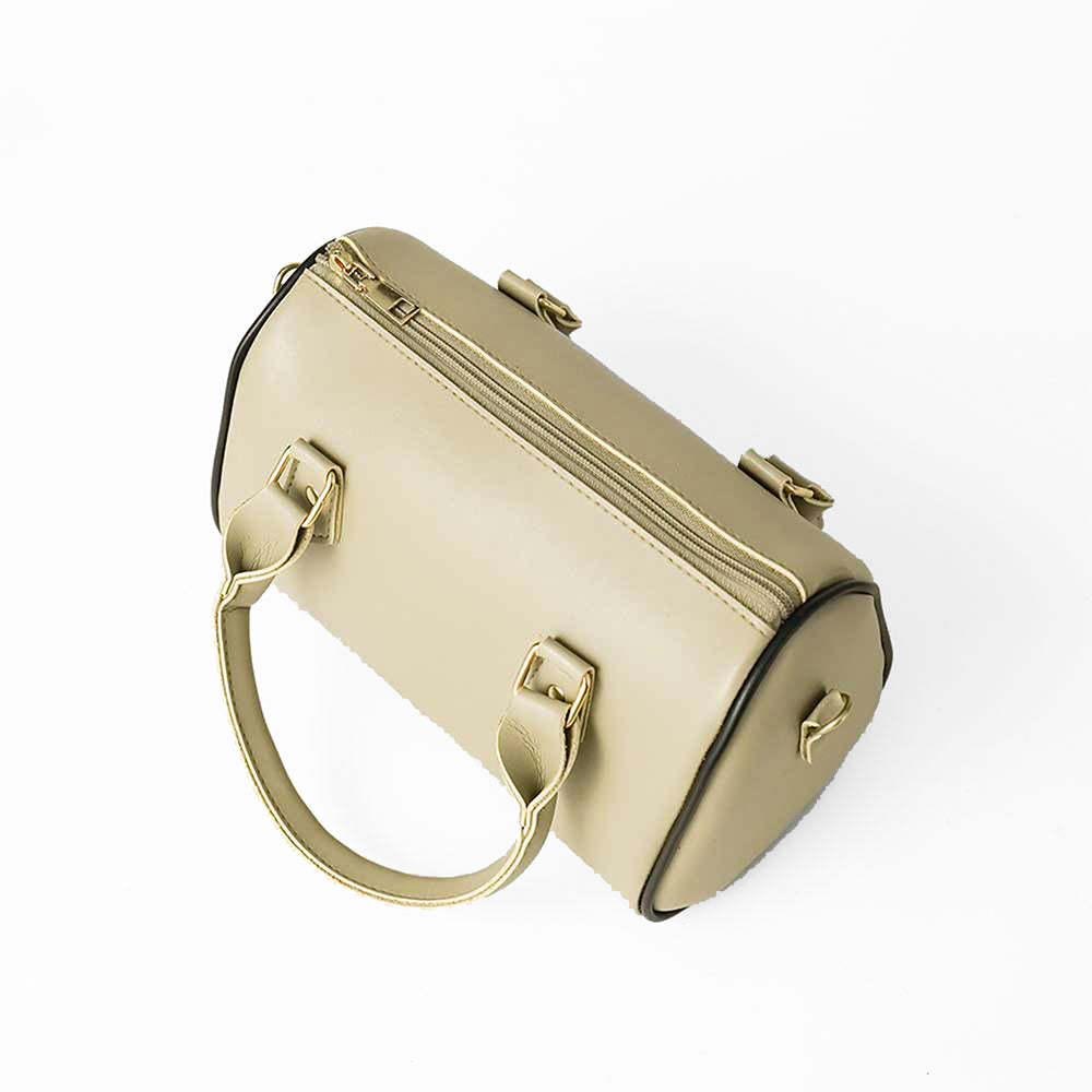 Beige Drum-Shape Tote Bag