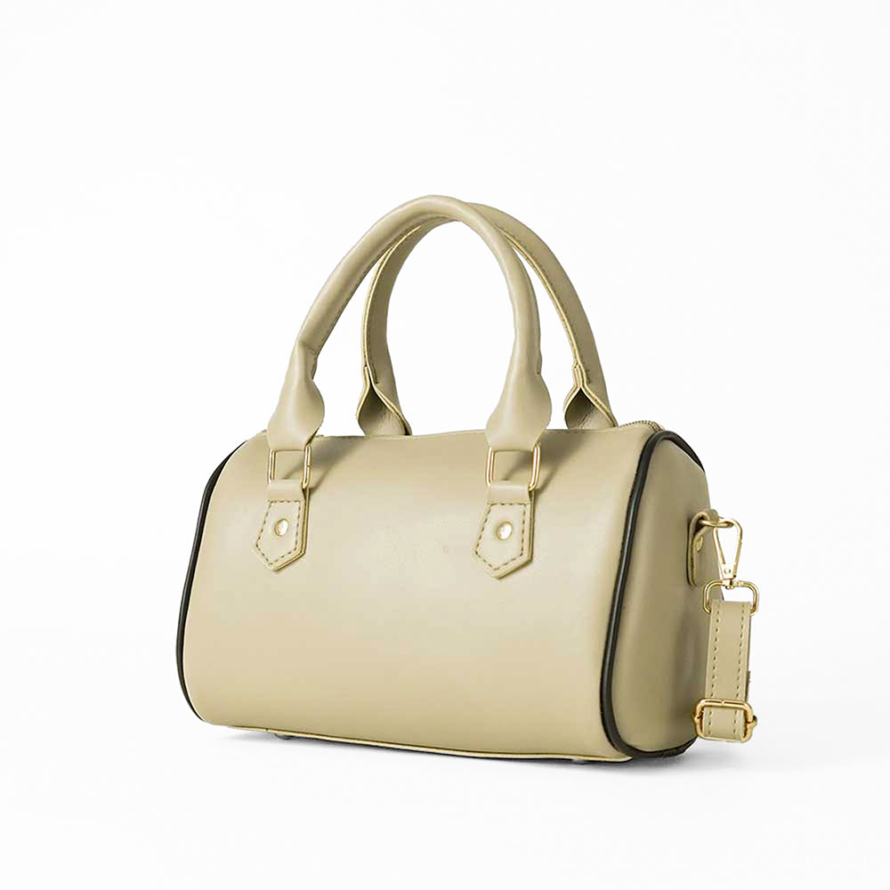 Beige Drum-Shape Tote Bag