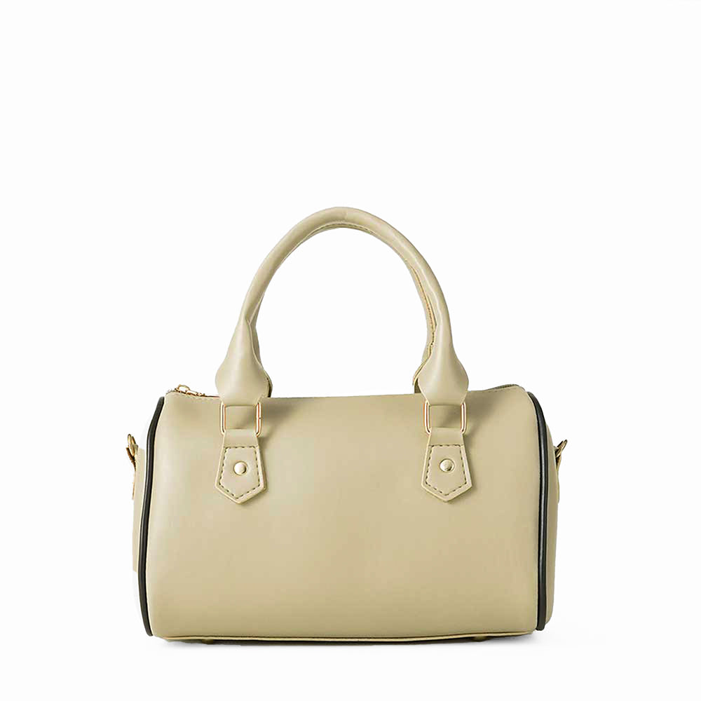 Beige Drum-Shape Tote Bag