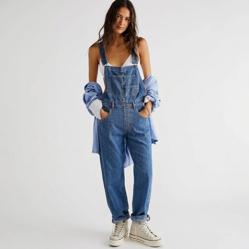 | Denim Utility Overalls with Relaxed Fit Comfort For Women