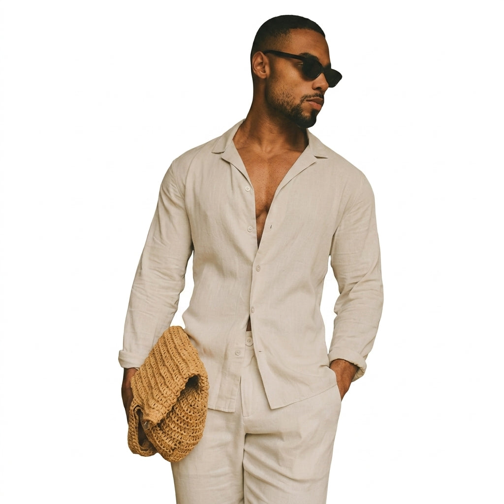 Stretch Linen Blend Cuban Collar Shirt