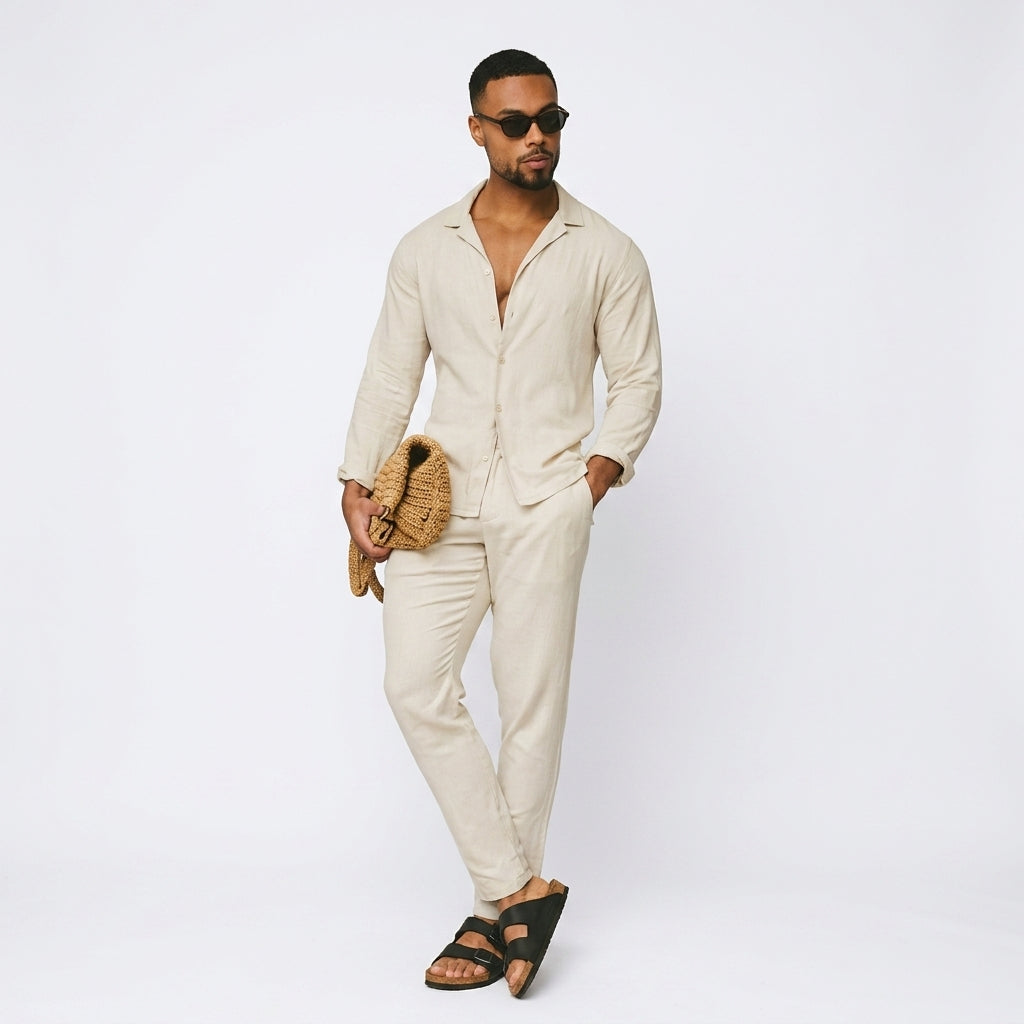 Stretch Linen Blend Cuban Collar Shirt