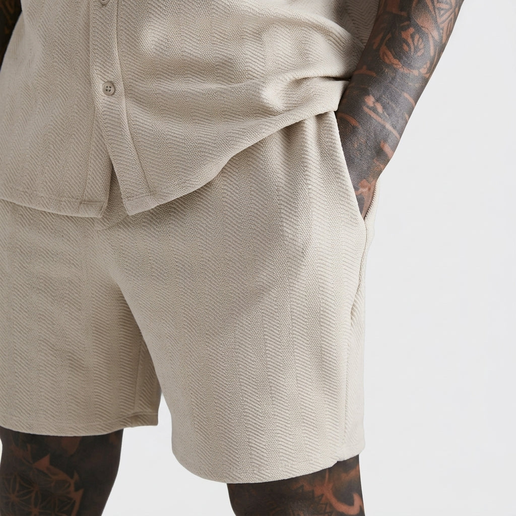 Short Sleeve Jersey Herringbone Shirt & Short Set