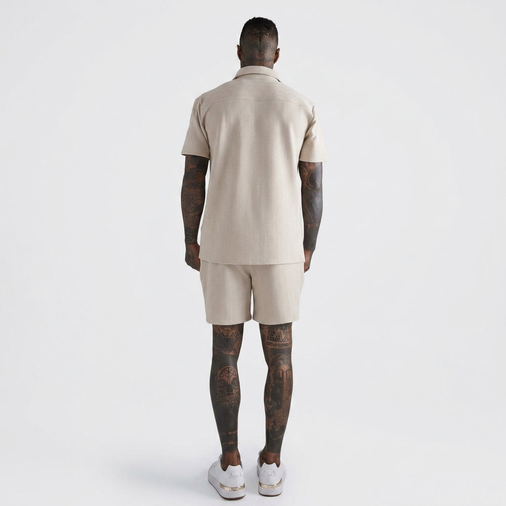 Short Sleeve Jersey Herringbone Shirt & Short Set