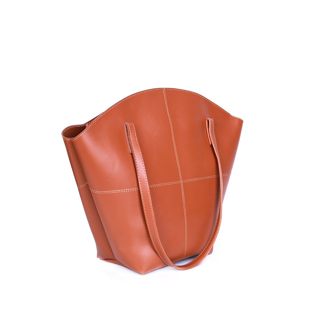 Alpha Brown PU Leather Tote Bag