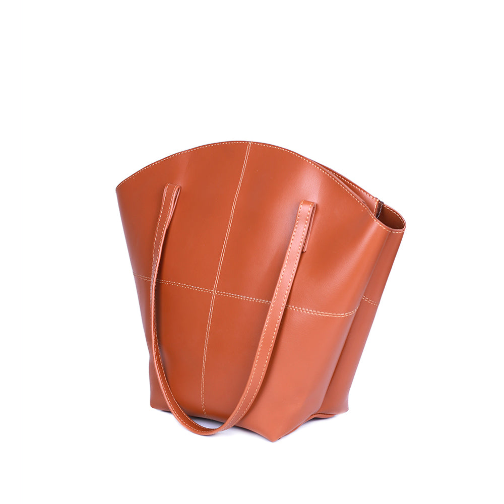 Alpha Brown PU Leather Tote Bag