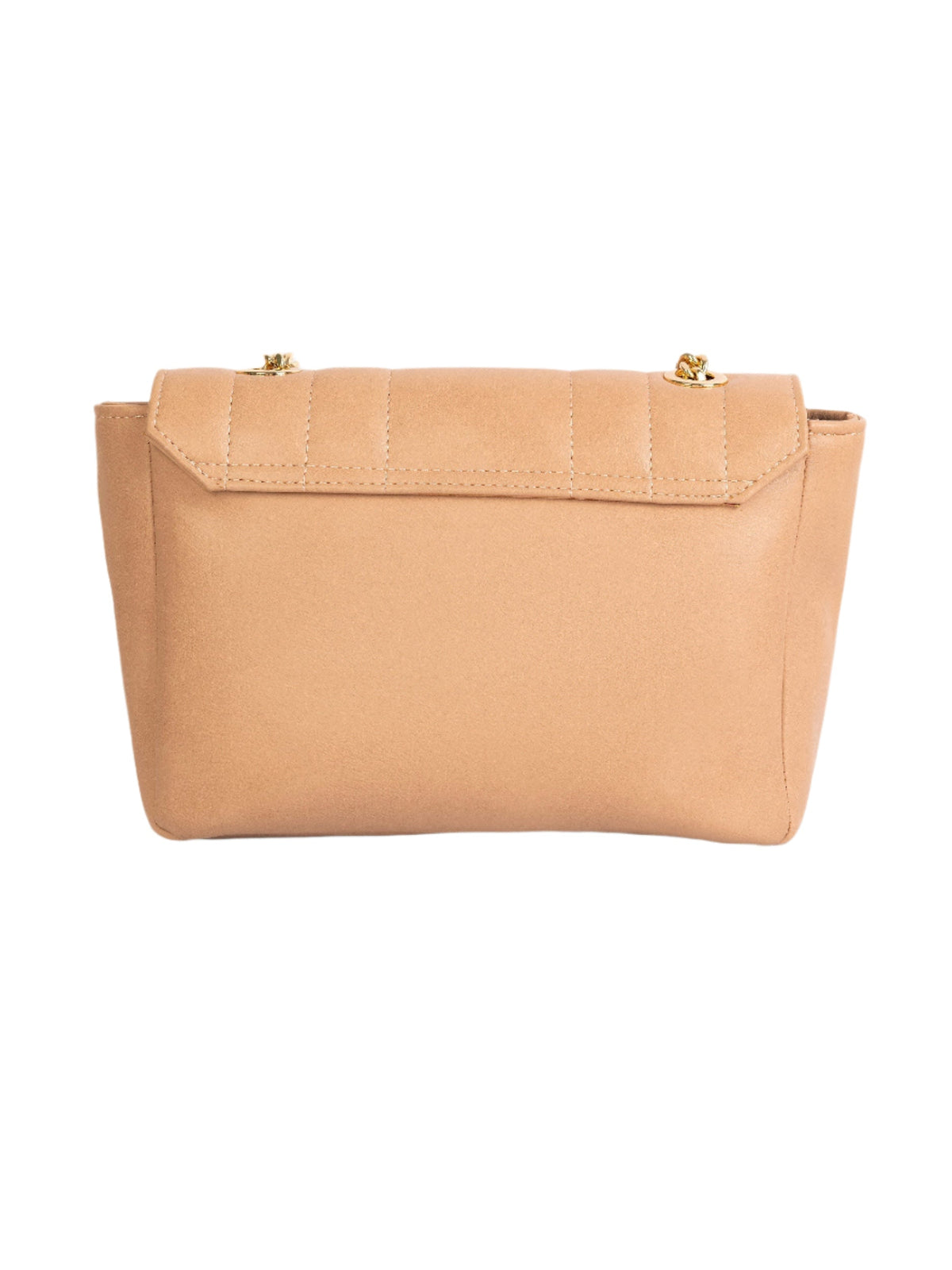 Beige Rexine Handbag with Chain Handle and Brooch