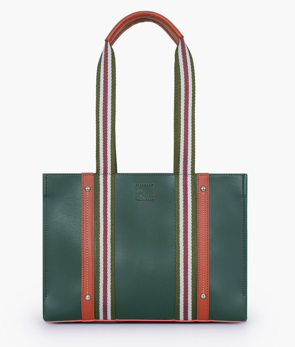 Army Green Faux Leather Tote Bag with Long Straps