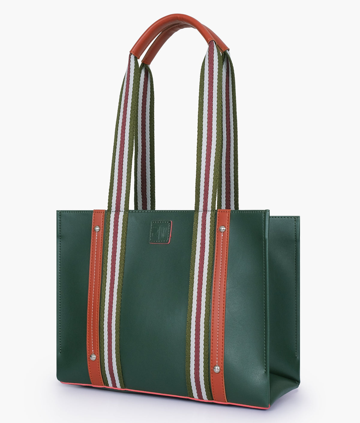 Army Green Faux Leather Tote Bag with Long Straps