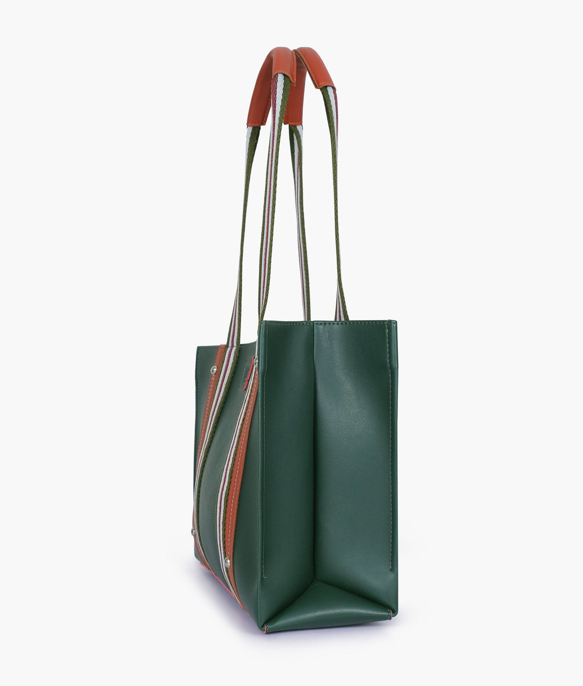 Army Green Faux Leather Tote Bag with Long Straps