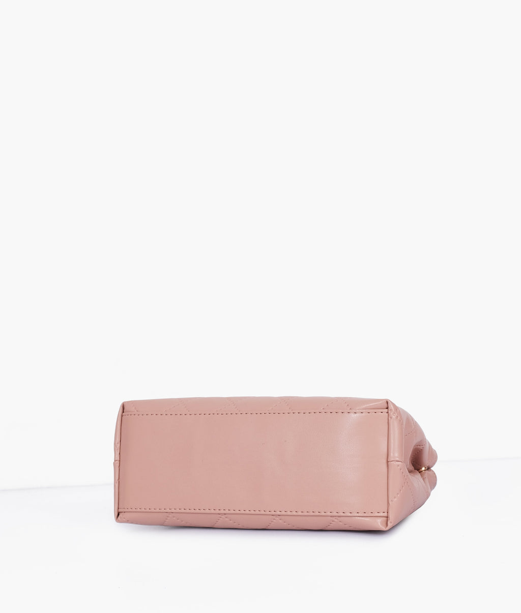 Baby pink flap quilted bag with top handle