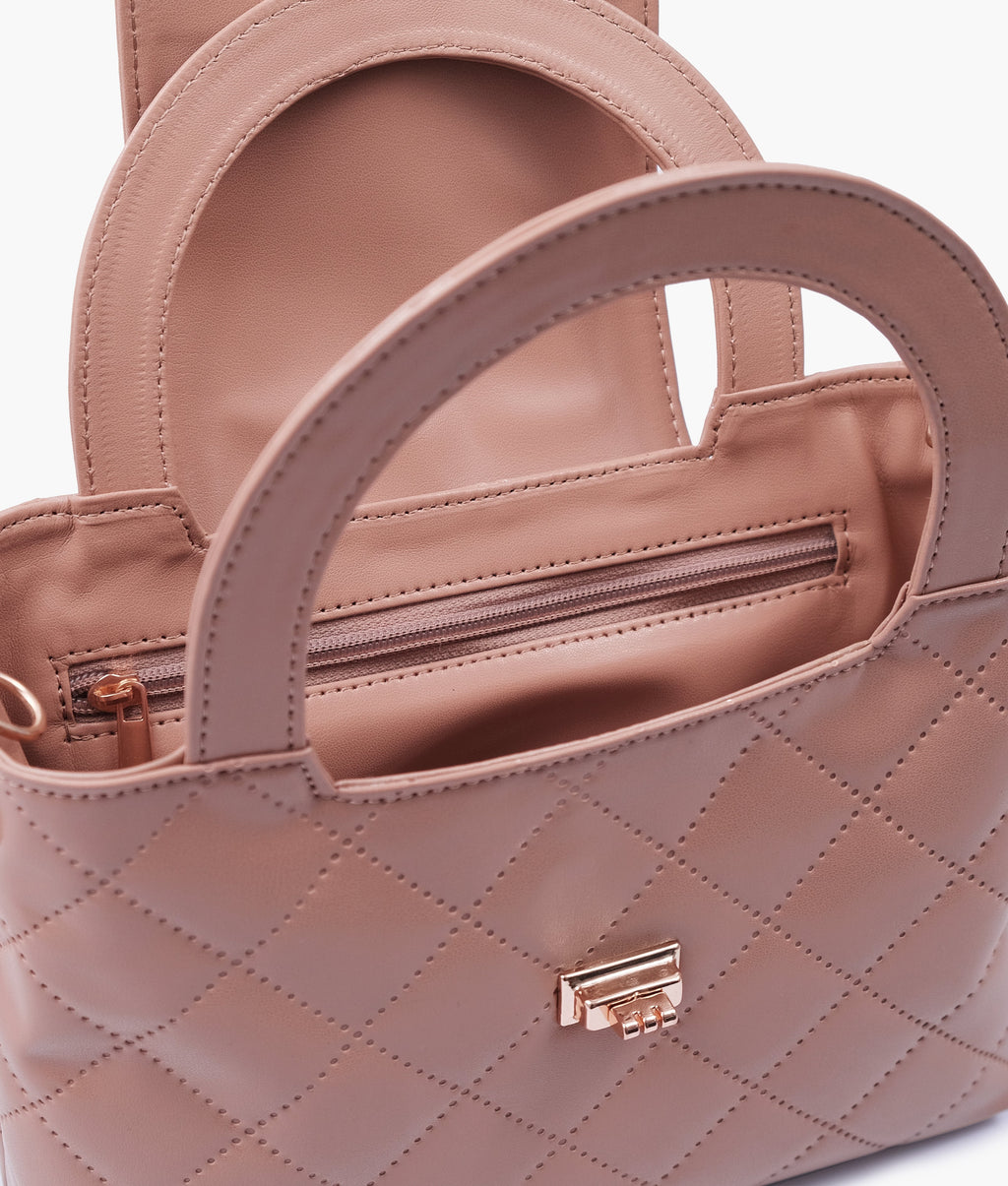 Baby pink flap quilted bag with top handle