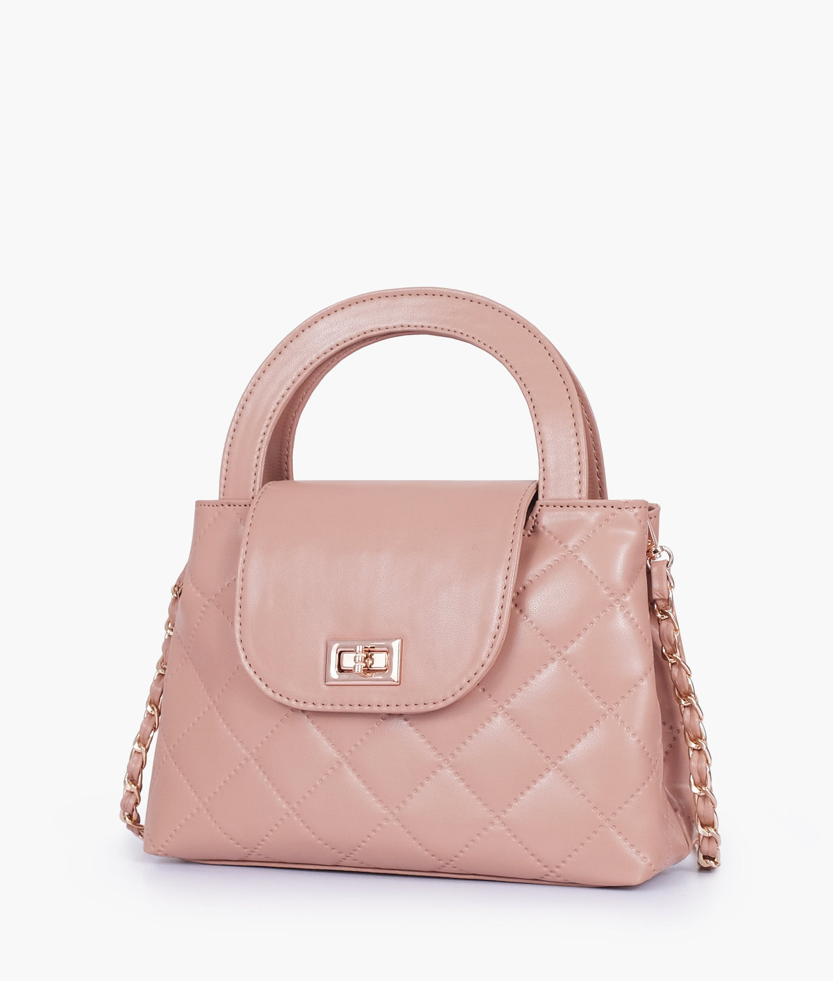 Baby pink flap quilted bag with top handle