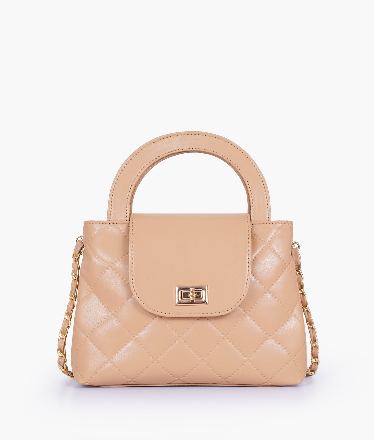 Beige Flap Quilted Bag with Top Handle