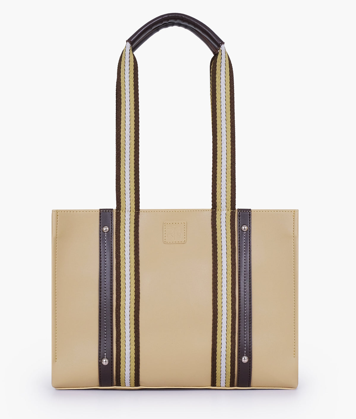 Beige Faux Leather Tote Bag with Long Straps