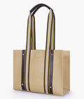 Beige Faux Leather Tote Bag with Long Straps